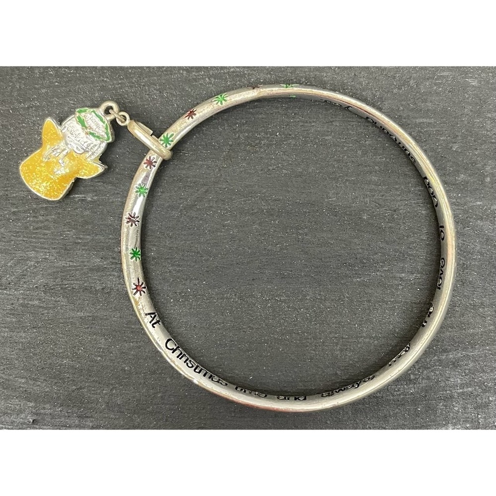 Christmas Angel Charm‎ Slip On Bangle Bracelet Silver Tone Enamel